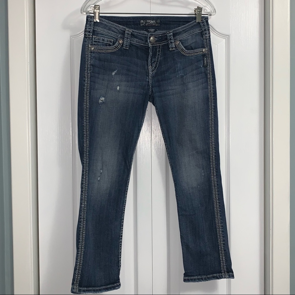 SILVER jeans TWISTED CAPRI women’s SIZE W26 low rise distressed denim jeans